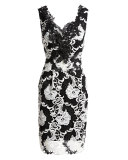 Sleeveless Two-Tone Floral Lace Cocktail Dress