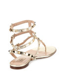 Rockstud Metallic Ankle-Wrap Thong Sandal, Platino