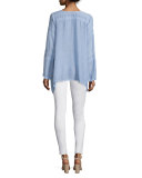 Long-Sleeve Handkerchief Tunic, Periwinkle, Plus Size