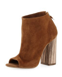 Donetta Peep-Toe Suede Bootie, Cognac