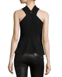 Crepe & Lace Twist-Front Top, Black