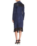 Suede Fringe Coat, Midnight