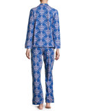 Damask-Print Pajama Set, Navy