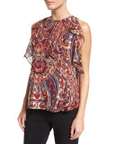 Sleeveless Paisley Tiered Ruffle Tank, Kennedy Metallic