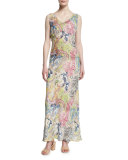Sleeveless Tropical-Print Maxi Dress, Multi Colors