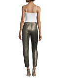 Emma Metallic Tweed Cropped Pants, Gold/Multi