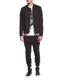 Channel-Stitch Bomber Jacket, Black