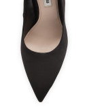 Satin Pointed-Toe Ankle-Wrap Pump, Nero