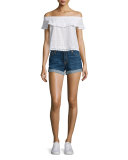 Rolled-Cuff Denim Shorts, Medium Timeless Blue