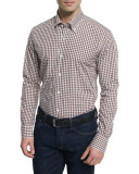 Gingham Long-Sleeve Sport Shirt, Brown