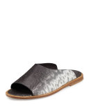 Lynnis Snake-Embossed Slide Sandal, Silver/Gray