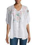 Sakura Short-Sleeve Embroidered Poncho 