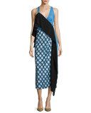 Asymmetric Ruffle Midi Dress, Blue