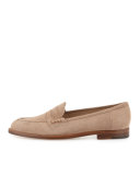 Urbane Suede Flat Penny Loafer, Taupe
