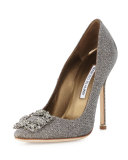 Hangisi Crystal-Buckle Shimmery 105mm Pump, Gold