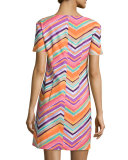 Striped Chevron Short-Sleeve Sheath Dress