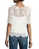 Colleen Floral Lace Half-Sleeve Top, White