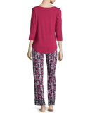 Talco 3/4-Sleeve Lounge Top, Deep Ruby