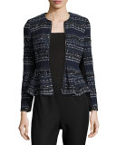 Metallic Tweed Peplum Jacket, Navy Combo