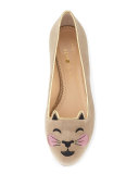 Cheeky Kitty Emoji Velvet Ballerina Flat