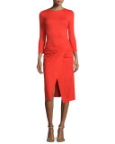 Bracelet-Sleeve Faux-Wrap Dress, Red
