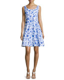 Sleeveless Floral-Print A-Line Dress, Blue