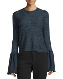 Long-Sleeve Bell-Cuff Sweater, Indigo