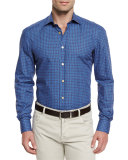 Circle-Print Woven Sport Shirt, Blue/Brown