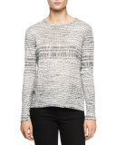 Long-Sleeve Jewel-Neck T-Shirt, White/Black Etch