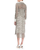 Long-Sleeve Lace Shirtdress, Nickel/Ivory