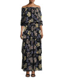 Indie Floral-Print Ruffle Smocked Dress, Black