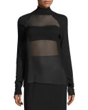 Sheer-Panel Turtleneck Top & Bandeau, Black