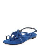 Flapagain Suede Tassel Flat Sandal, Ultra Marine