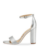 Yaro Metallic Block-Heel Sandal, Silver