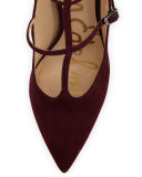 Hayes Suede Caged Pointed-Toe Pump, Port Wine
