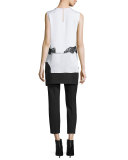Sleeveless Layered Chiffon & Lace Top, Chalk