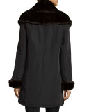 Faux-Fur-Trim Double-Breasted Coat, Black/Brown