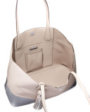 Perry Colorblock Leather Tote Bag, French Gray/Silver