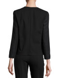 Raffia Tweed 3/4-Sleeve Jacket, Black