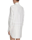 Short Pintucked Cotton Shirtdress, White
