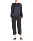 Silk Satin Slit-Back Blouse