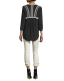 Loreto Embroidered Silk Blouse, Black