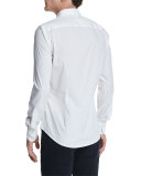 Long-Sleeve Stretch Poplin Shirt, White