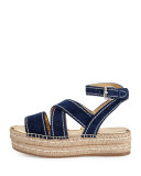 Crisscross Suede Espadrille Sandal, Oltremare