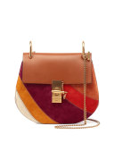 Drew Patchwork Suede Shoulder Bag, Caramel