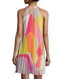 Sleeveless Mod-Print Pleated Dress 