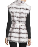 Belted Fox Fur Vest, White/Silver