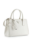 Saffiano Lux Double-Zip Tote Bag, White (Talco)