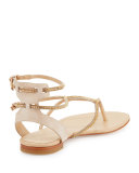 Crystal T-Strap Flat Sandal, Nude