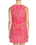 Sleeveless Jewel-Neck Shift Dress, Dancing Rose